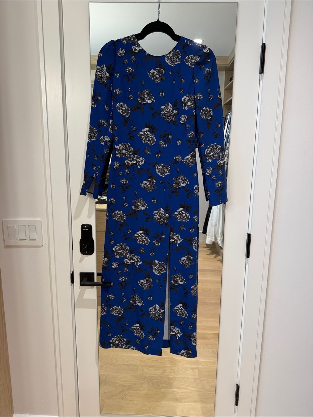 RED Valentino Royal Blue Floral Long-Sleeve Midi Dress